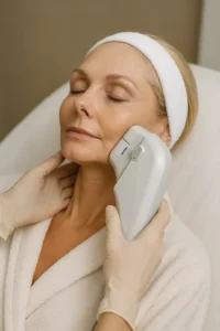 Woman receiving HIFU non surgical facelift treatment Havant