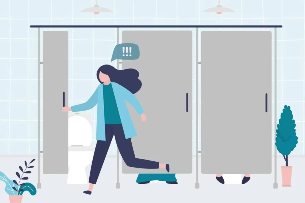 graphic of Urine incontinence Havant woman running to the toilet.