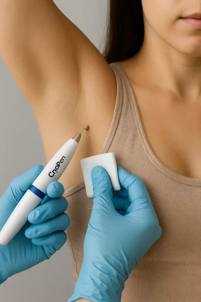 woman having cryopen to remove underarm skin tags Havant