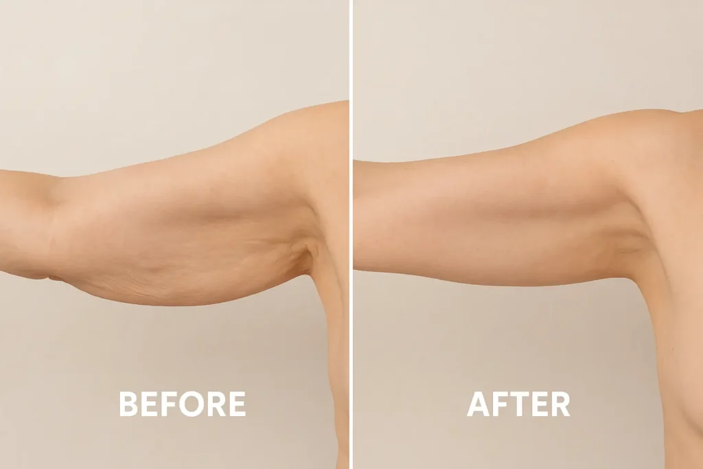 Picture of LA LIPO Havant before and after results of skin tightening treatment on the upper arms.